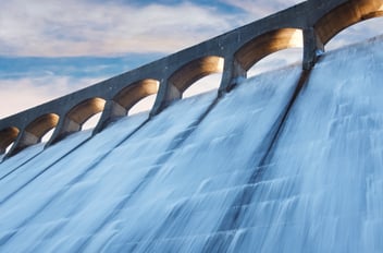 Water cascading down from an aqueduct.