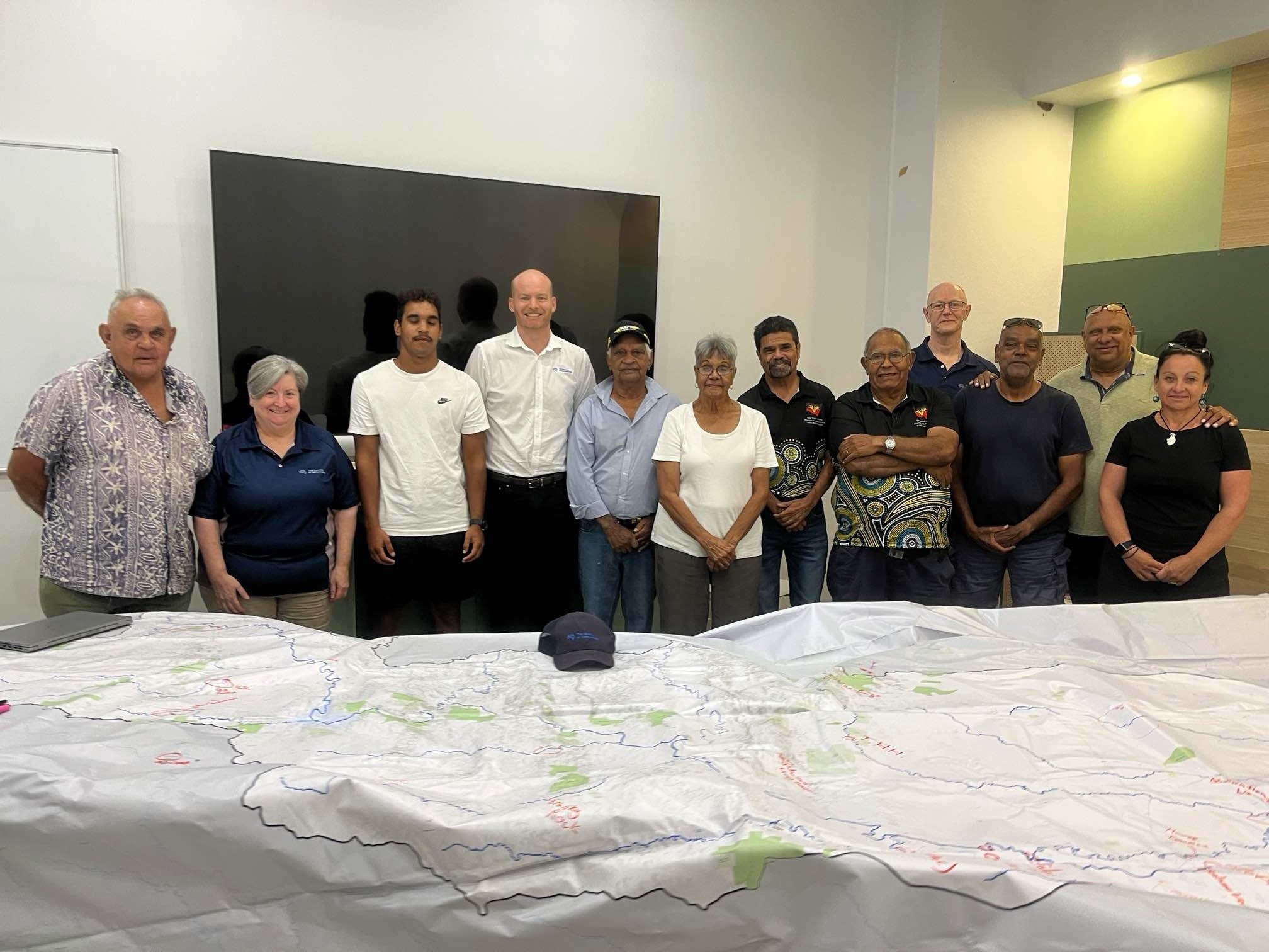 Group photo of Gwydir Big Map workshop with First Nations Elders in Moree, New South Wales, Australia.