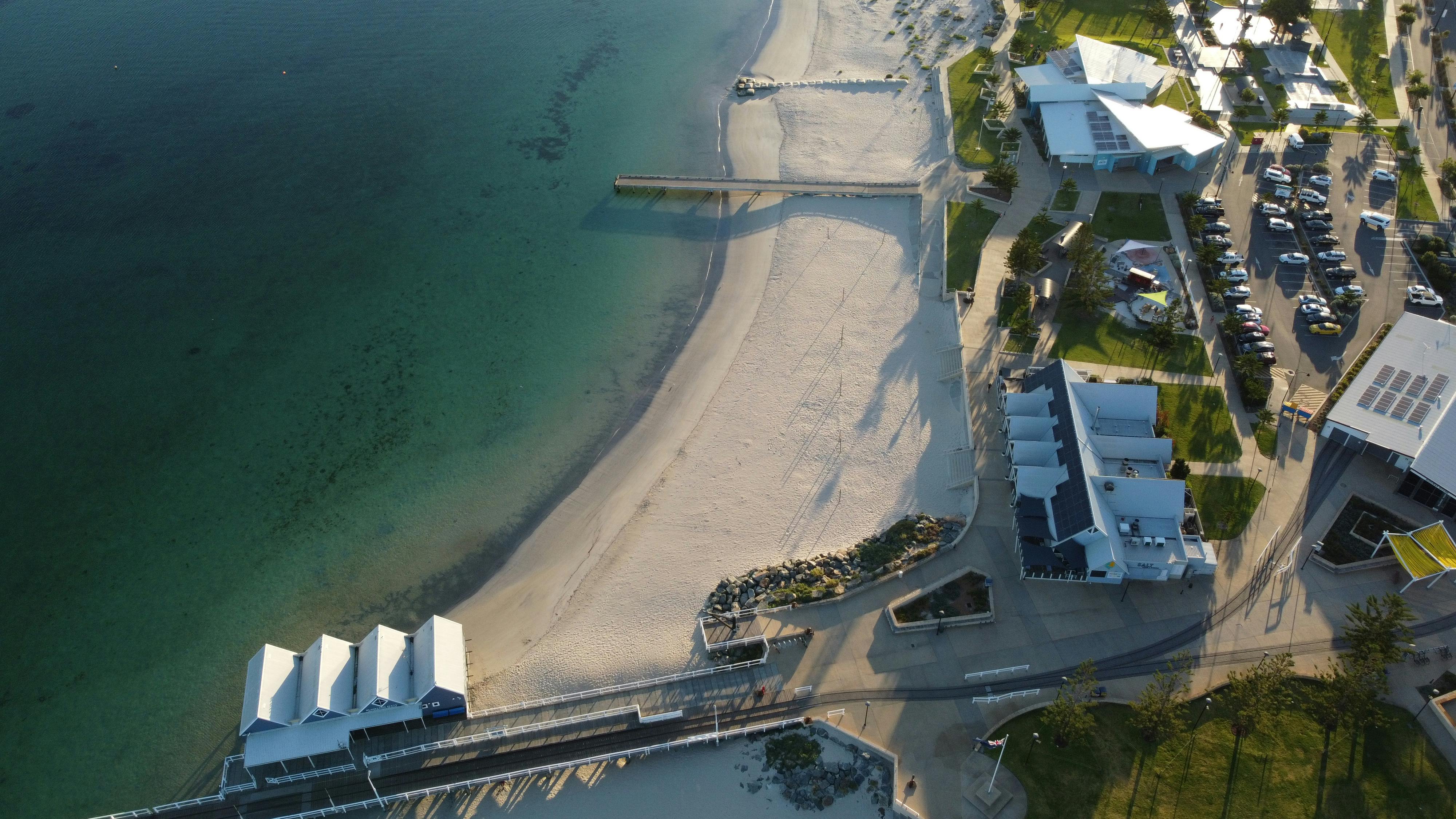 Aerial shot of the Busselton coastline in Western Australia.